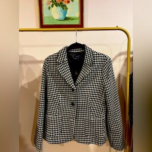 Lands End Houndstooth Wool Blazer 100 Jacket Gray Black Lined